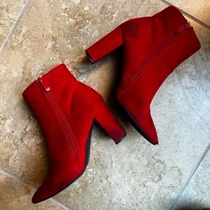 Dream Pairs|Deep red ankle booties|Pointed toe|Sianna chunky high heel|Suede| 7